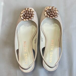 Anne Klein Rose Gold Slingback Flats with Floral Accent